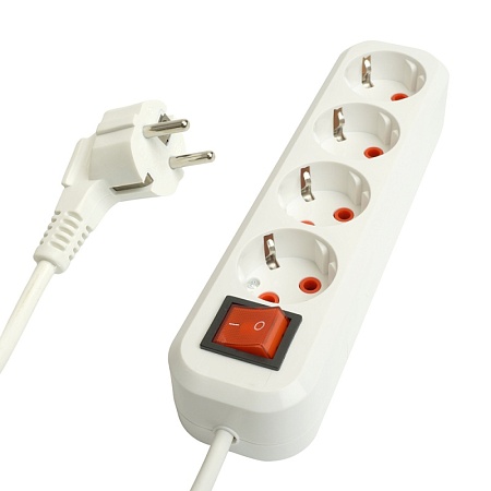 Удлинитель четырехместный с/з  с выключ. STEKKER HM07-41-05 3x1мм2, 5м, (У16А-003)  серия Home , белый - фото