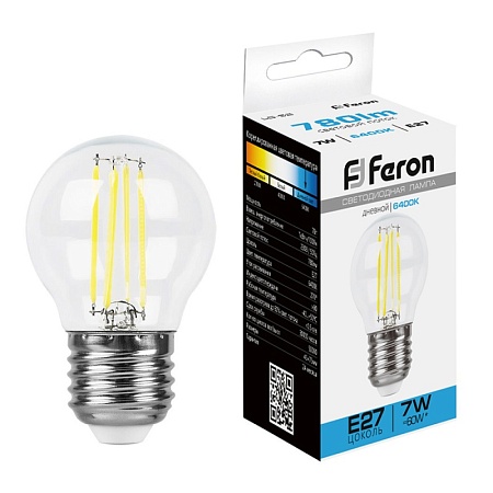 Лампа светодиодная Feron LB-52 Шарик E27 7W 230V 6400K - фото