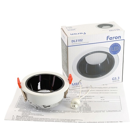 Светильник встраиваемый Feron DL3102 потолочный MR16 G5.3 белый + черный хром - фото