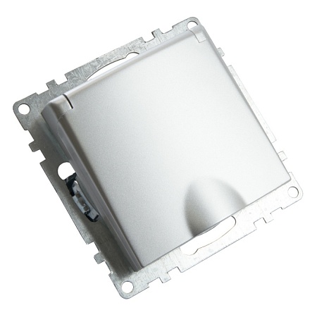 Розетка 1-местная с/з с крышкой (механизм), STEKKER GLS16-7112-03, 250В, 16А с защитной шторкой, серия Катрин, серебро - фото