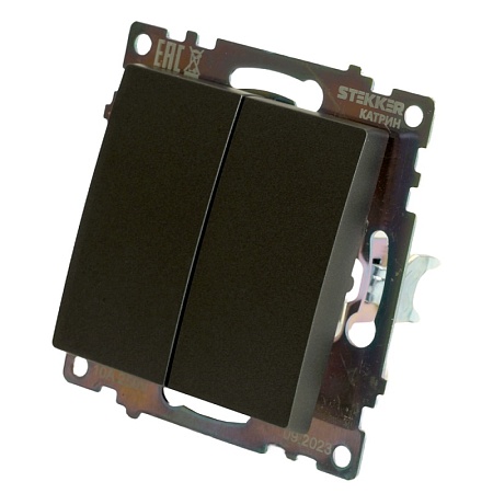 Переключатель 2-клавишный (механизм), 250В, 10А, серия Катрин, графит, GLS10-7107-06 - фото