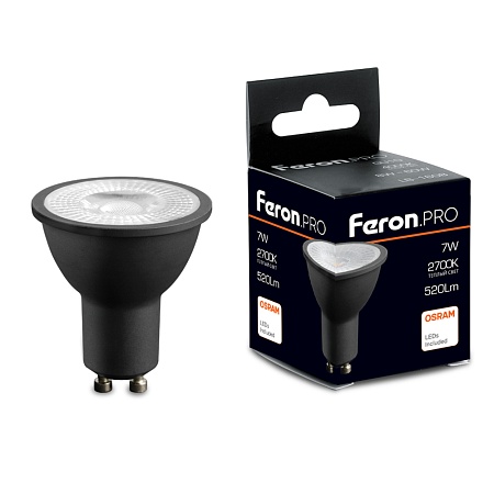 Лампа светодиодная Feron.PRO LB-1607 GU10 7W 175-265V 2700K в черном корпусе - фото