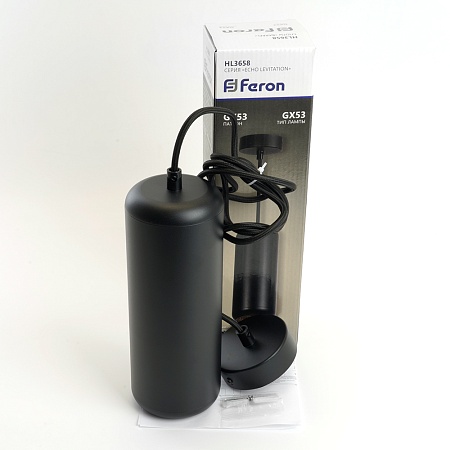 Светильник потолочный Feron HL3658 Barrel ECHO levitation  12W, 230V, GX53, чёрный, с  антибликовой сеточкой, на подвесе 1,7 м - фото