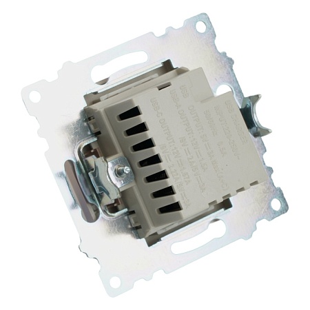 Розетка 2-местная USB + type C (механизм), STEKKER GLS10-7116-02, 250B, 3A, max 20W, серия Катрин, шампань - фото