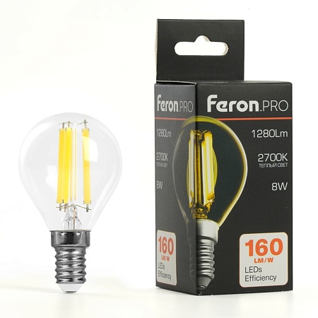 Лампа светодиодная Feron.PRO LB-1708 Шарик E14 1280LM 8W 175-265V 2700K - фото