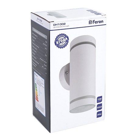 Светильник садово-парковый Feron DH1002, на стену вверх/вниз, 230V, белый - фото
