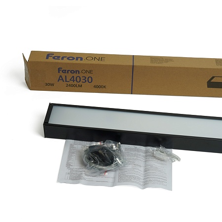 Светильник светодиодный линейный Feron.ONE AL4030 IP20 30W 4000K, рассеиватель матовый в стальном корпусе, черный 1200*35*70мм - фото