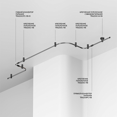 Трековая система Technical гибкая на стену чёрная 300x300x300 TS-Z-300-TR202-1-10W3K-B