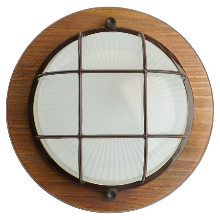 Светильник накладной IP54, 220V 60Вт Е27, дерево, орех, круг, с решеткой, НБО 03-60-022 - фото