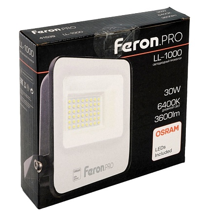 Светодиодный прожектор Feron.PRO LL-1000 IP65 30W 6400K черный - фото
