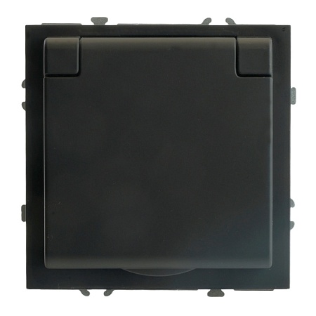 RST16-5113-05 Розетка 1-местная с крышкой с защ. штор STEKKER, б/з, 250В, 16А, серия Эмили, RST16-5113-05, черный уголь, soft touch - фото