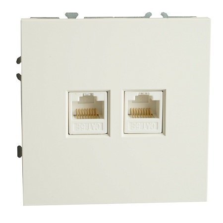 Розетка компьютерная 2-местная RJ-45 (механизм), STEKKER,  серия Эмили, RST00-5111-01, белый фарфор, soft touch - фото