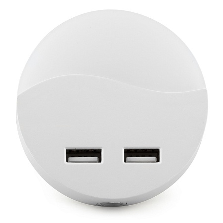 Светильник ночник Feron c 2мя USB выходами, FN1122 0,5W 230V, белый - фото