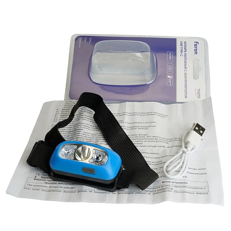 Фонарь налобный Feron TH2312 с аккумулятором 5W USB IP44, пластик - фото