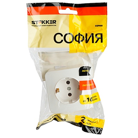 Розетка 1-местная с/з открытой установки, STEKKER, 250В, 16А, IP20, серия София, белый, MST16-11-01 - фото