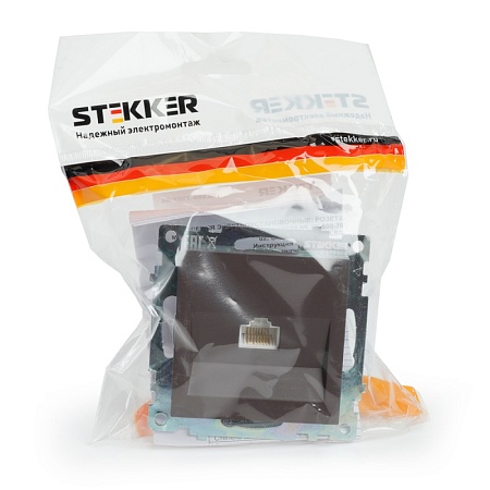Розетка компьютерная 1-местная RJ-45 (механизм), STEKKER GLS00-7107-04, серия Катрин, шоколад - фото