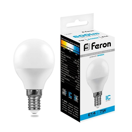 Лампа светодиодная Feron LB-95 Шарик E14 7W 175-265V 6400K - фото