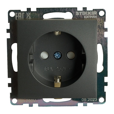 Розетка 1-местная с защитной шторкой с/з (механизм), 250В, 16А, серия Катрин, графит, GLS16-7110-06 - фото