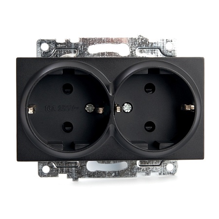 Розетка 2-местная с/з (механизм), STEKKER GLS16-7114-05, 250В, 16А с защитной шторкой, серия Катрин, черный - фото