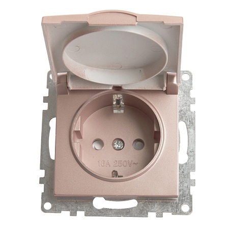 Розетка 1-местная с/з с крышкой (механизм), STEKKER GLS16-7112-02, 250В, 16А с защитной шторкой, серия Катрин, шампань - фото