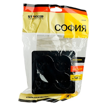 Розетка 4-местная б/з открытой установки, квадрат, STEKKER, 250В, 10А, IP20, серия София, черный, MST10-14S-02 - фото