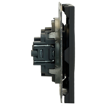 Розетка 1-местная с защитной шторкой (механизм), STEKKER,  б/з, 250В, 16А, серия Эмили, RST16-5109-05, черный уголь, soft touch - фото