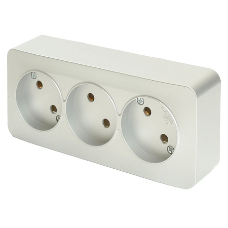 Розетка 3-местная б/з открытой установки, STEKKER, 250В, 10А, IP20, серия София, серебро, MST10-13-03 - фото