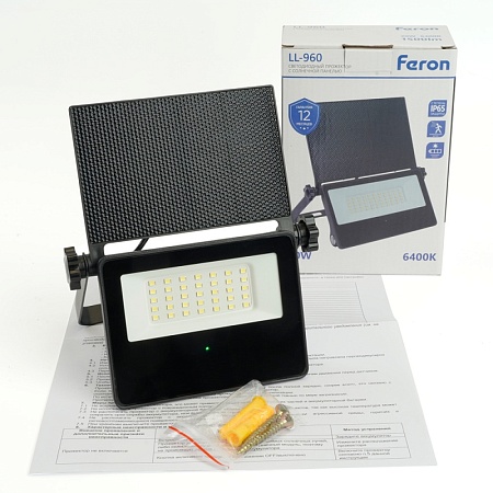 Прожектор с солнечной панелью,  LL-960, IP65 20W 6400K - фото