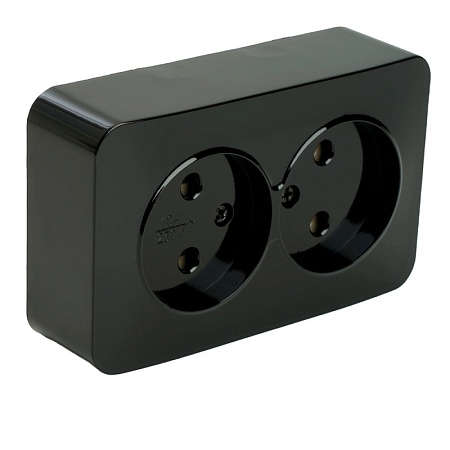 Розетка 2-местная б/з открытой установки, STEKKER, 250В, 10А, IP20, серия София, черный, MST10-12-02 - фото