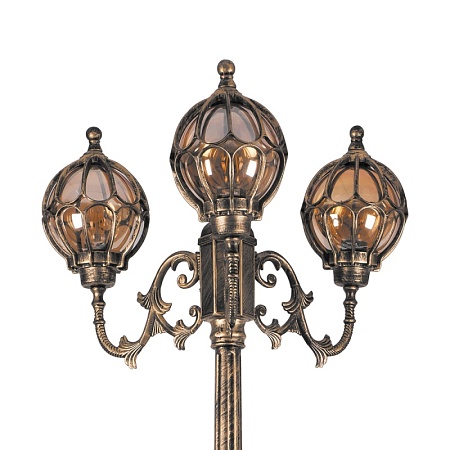 Светильник садово-парковый Feron PL3709 круглый, столб  3*60W 230V E27, черное золото - фото