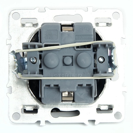 Розетка 1-местная c/з (механизм), STEKKER, PST16-9110-03, 250В, 16А с защитной шторкой, серия Эрна, черный - фото