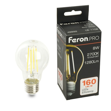 Лампа светодиодная Feron.PRO LB-1108 Шар E27 1280LM 8W 175-265V 2700K - фото