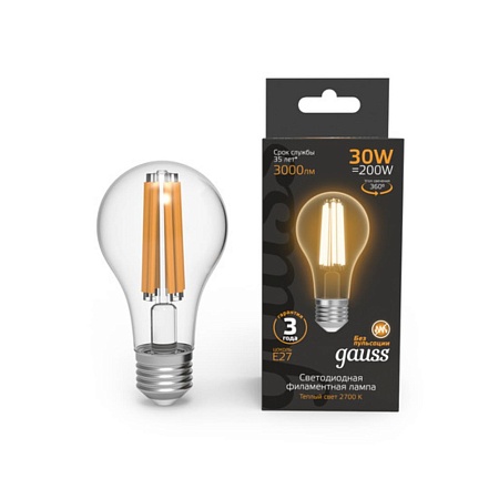 Светодиодная филаментная лампа Gauss FILAMENT A70 30W 3000Lm 2700K E27 102902130 - фото