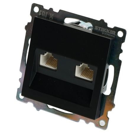 Розетка компьютерная 2-местная RJ-45 (механизм) ,STEKKER ,GLS00-7109-05, серия Катрин, черный - фото
