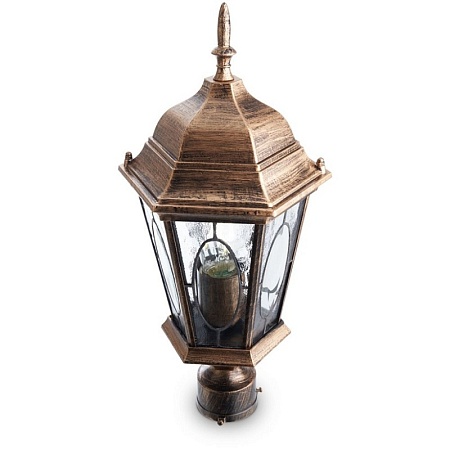 Светильник садово-парковый Feron PL162 шестигранный на столб 60W E27 230V, черное золото - фото