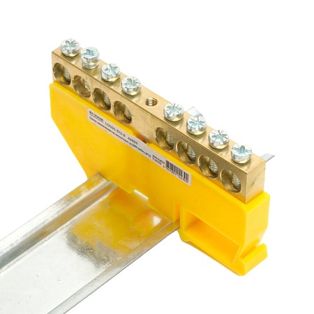 Шина "PE" STEKKER на изоляторе 8*12 на DIN-рейку 8 выводов, желтый, LD555-812-8 - фото
