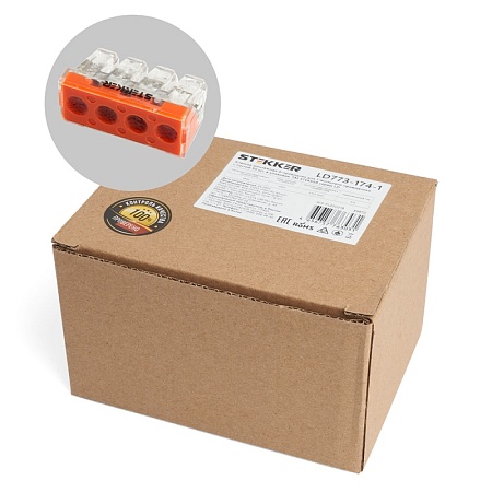 Клемма монтажная 4-проводная STEKKER  для 1-жильного проводника (с пастой), LD773-174-1 - фото