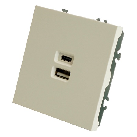 Розетка 2-местная USB + Type C (механизм), STEKKER, 250В, 20W, серия Эмили, RST10-5115-01, белый фарфор, soft touch - фото