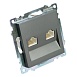Розетка компьютерная 2-местная RJ-45 (механизм) STEKKER GLS00-7109-06 , серия Катрин, графит - фото