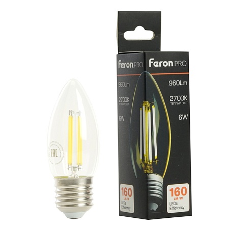Лампа светодиодная Feron.PRO LB-1206 Свеча E27 960LM 6W 175-265V 2700K - фото