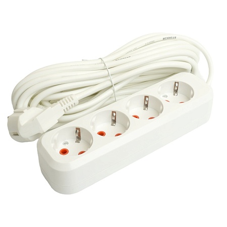 Удлинитель  четырехместный c/з STEKKER HM06-40-05 3x1мм2, 5м, серия Home (У10-429), белый - фото