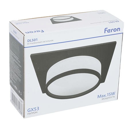 Светильник встраиваемый Feron DL501 потолочный GX53 черный квадрат - фото