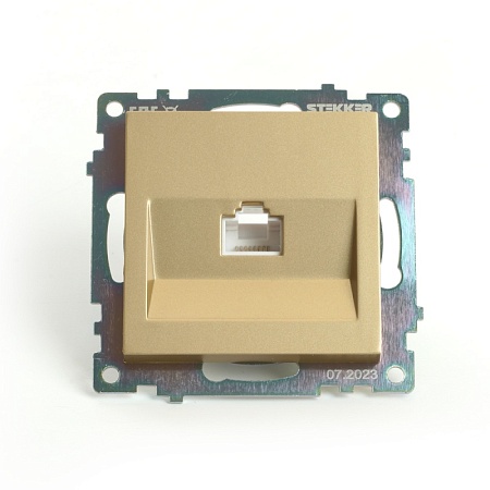 Розетка компьютерная 1-местная RJ-45 (механизм), STEKKER, GLS00-7107-08, серия Катрин, золото - фото