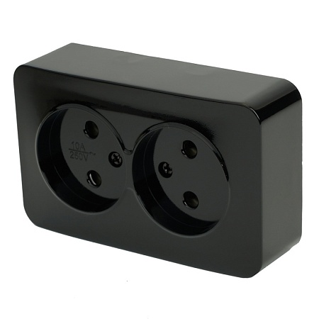 Розетка 2-местная б/з открытой установки, STEKKER, 250В, 10А, IP20, серия София, черный, MST10-12-02 - фото