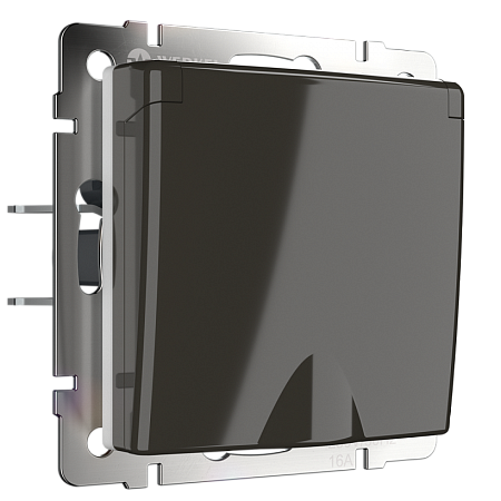 Розетка влагозащ. с зазем. с защит. крышкой и шторками  (серо-коричневый) WL07-SKGSC-01-IP44 - фото