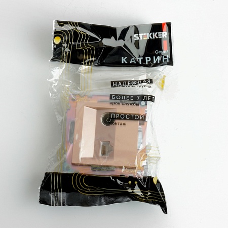 Розетка телевизионная 1-местная (механизм), STEKKER GLS00-7106-02, 75 Ом, 5-862МГц, серия Катрин, шампань - фото