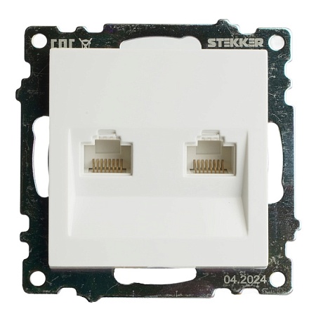 Розетка компьютерная 2-местная RJ-45 (механизм) STEKKER GLS00-7109-01 , серия Катрин, белый - фото