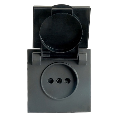 RST16-5113-05 Розетка 1-местная с крышкой с защ. штор STEKKER, б/з, 250В, 16А, серия Эмили, RST16-5113-05, черный уголь, soft touch - фото