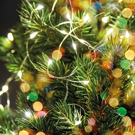 Светодиодная гирлянда Feron CL570 линейная Роса, статичная, 2м + 0.5м 5000К, с питанием от батареек, прозрачный шнур - фото