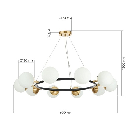 Светильник подвесной Черный, Латунь/Белый E27 10*60W SLE220403-10 - фото